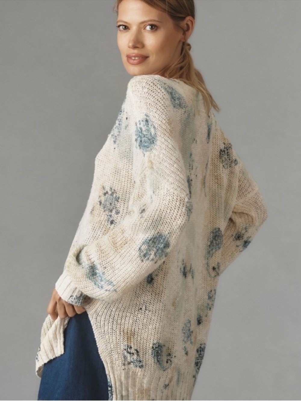 Anthropologie Pilcro Floral V-Neck Oversized Chunky Knit Sweater - Picture 3 of 8